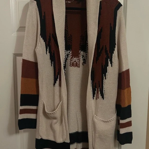 Shyanne Cream and Brown Patterned Cardigan - Picture 1 of 4